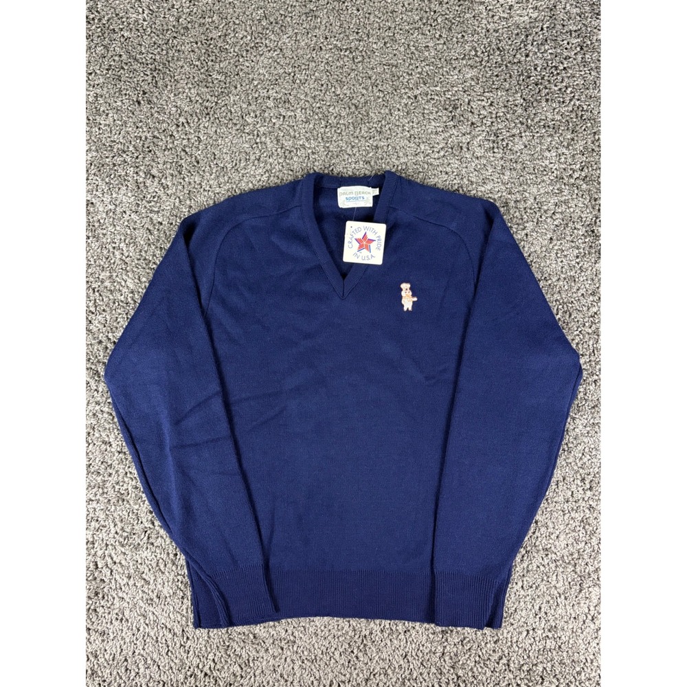 Vintage 90s Palm Beach Sports Pillsbury Doughboy V-Neck Sweater Navy Blue Large